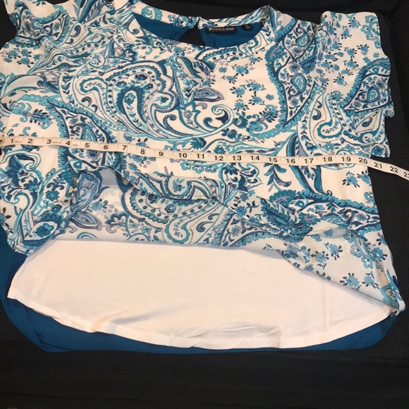 7th Avenue NY&C Blue Floral Paisley Mixed Media Short Sleeve Blouse-Size M - Picture 11 of 13